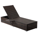 Outdoor Wicker Chaise Lounge Set with 2 Lounge Chair & 4 Cushions & 2 Head Pillows