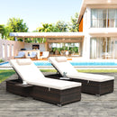 Outdoor Wicker Chaise Lounge Set with 2 Lounge Chair & 4 Cushions & 2 Head Pillows