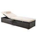 Outdoor Wicker Chaise Lounge Set with 2 Lounge Chair & 4 Cushions & 2 Head Pillows