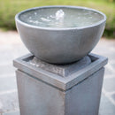 Polyresin Gray Zen Bowl Water Fountain, Outdoor Bird Feeder, Bath Fountains