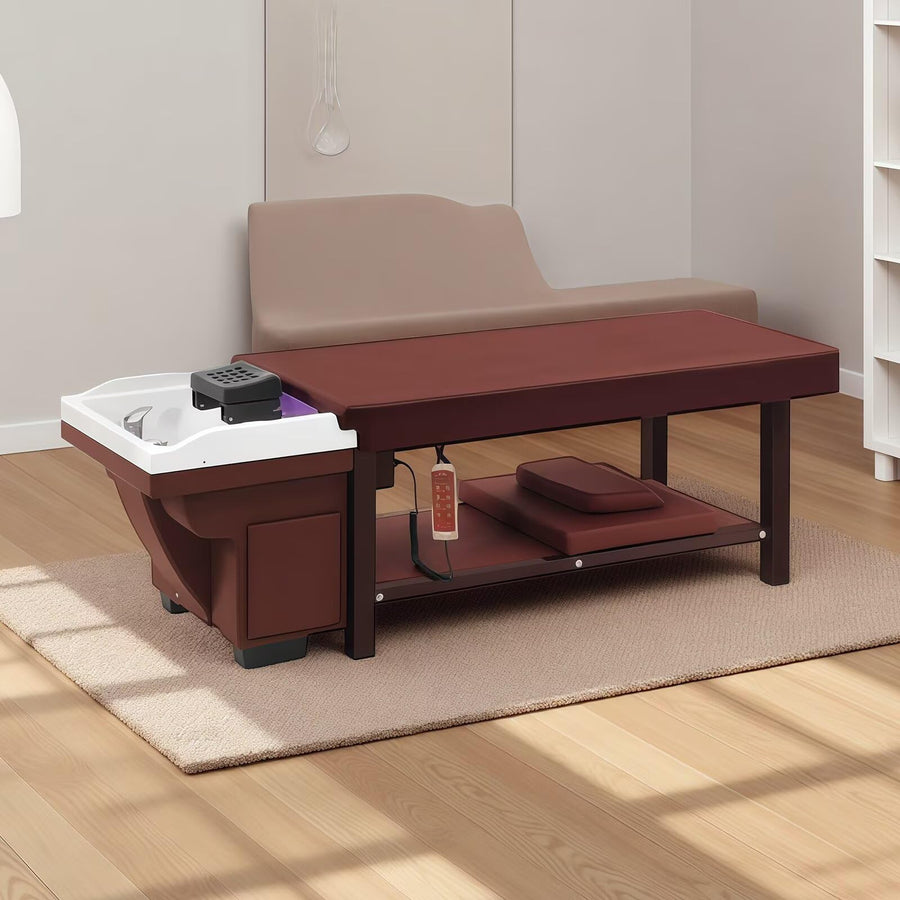 81'' Wide Massage Table with Rich Burgundy and Contrasting Modern Design