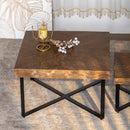 Retro Square Coffee Table with Fir Wood Table Top and Cross Legs Metal Base