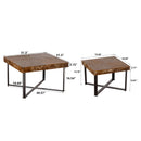 Retro Square Coffee Table with Fir Wood Table Top and Cross Legs Metal Base