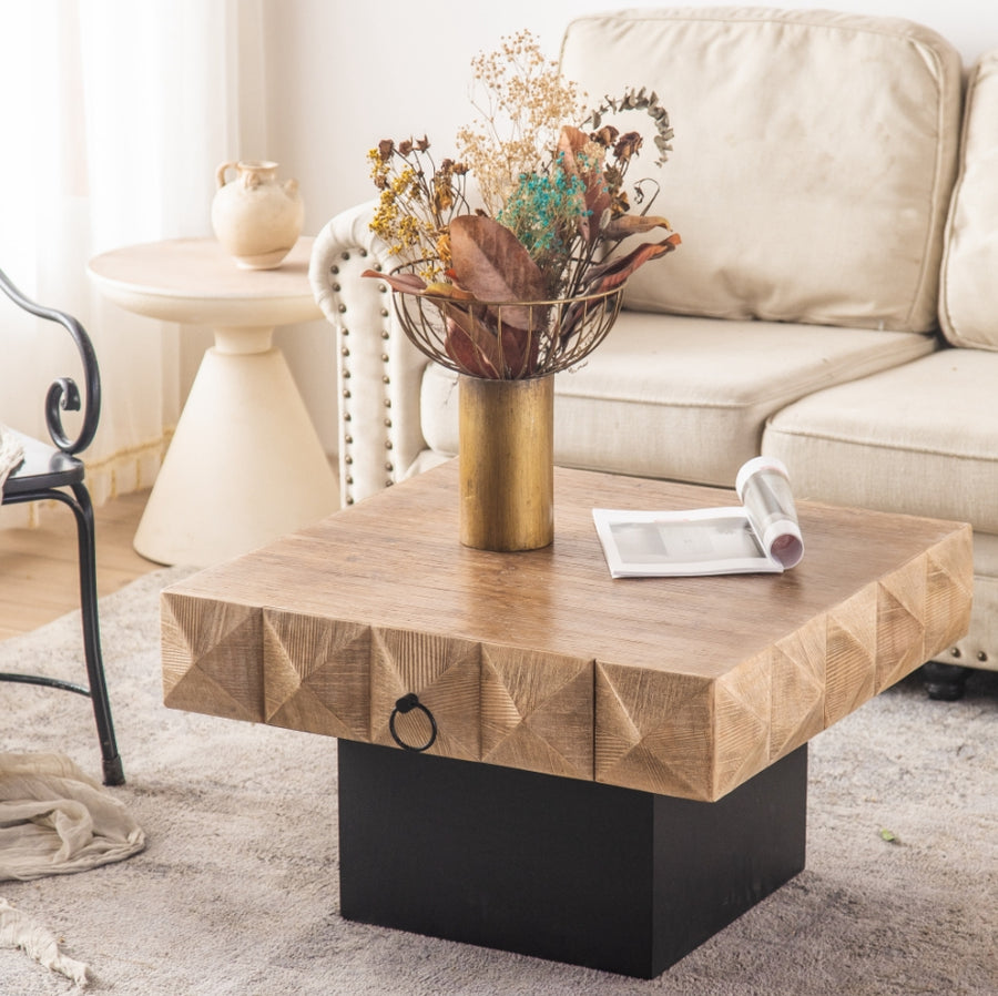 Square Retro Coffee Table with 2 Drawers