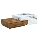 White and Wood Tones Coffee Table with Drawers