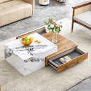 White and Wood Tones Coffee Table with Drawers