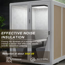 Office Sound Booth with Audio Privacy - Removable Soundproof Booth Includes White with Wood Grain Side Trim,Soundproof Room with Light,Fans, Socket for Singing Room,Telephone Booth