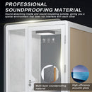 Office Sound Booth with Audio Privacy - Removable Soundproof Booth Includes White with Wood Grain Side Trim,Soundproof Room with Light,Fans, Socket for Singing Room,Telephone Booth